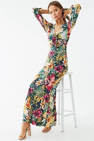 Forever 21 Knotted Floral Maxi Dress , Green/multi