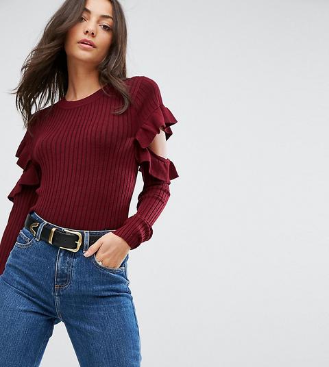 Asos Tall - Maglione Con Volant E Aperture Sulle Maniche - Rosso