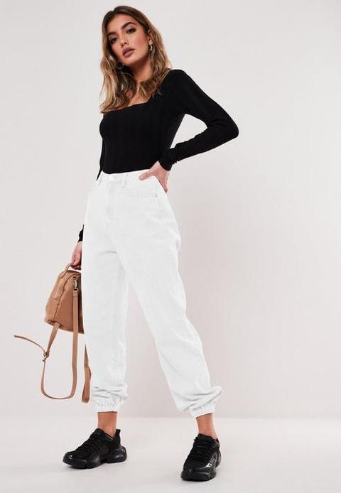 Tall White High Waisted Jogger Jeans, White from Missguided on 21 Buttons