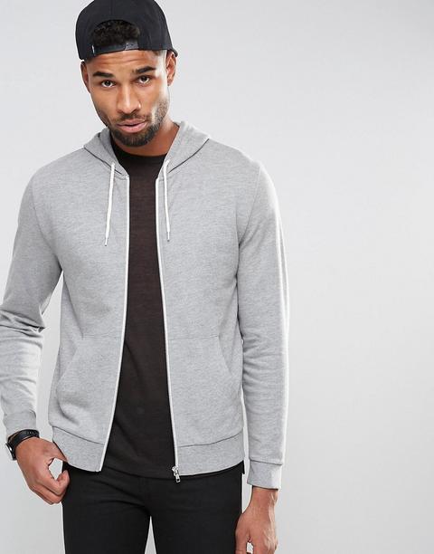 Asos - Felpa Con Cappuccio E Zip Grigio Mélange - Grigio