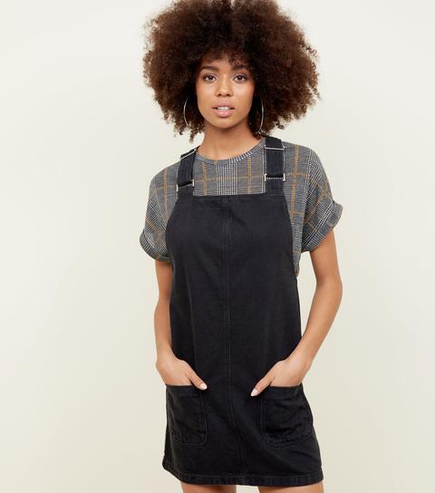 new look black denim pinafore