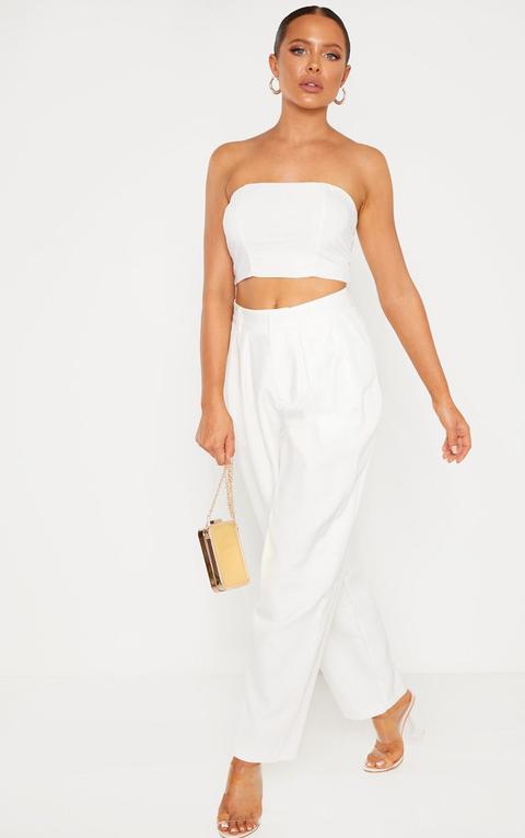 White Woven High Waisted Balloon Leg Trouser