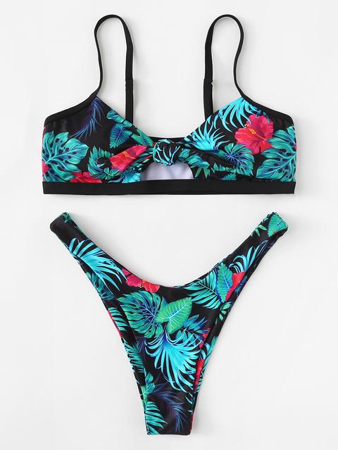 Bikini A Gamba Alta Con Stampa Tropicale