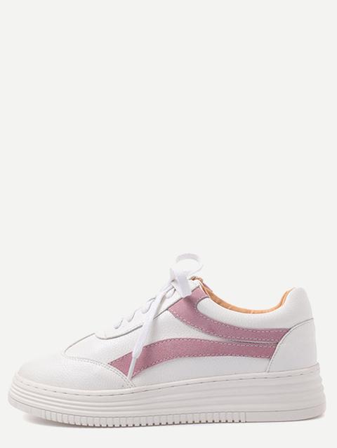 Scarpe Con Lacci Ecopelle Bianco Rosa