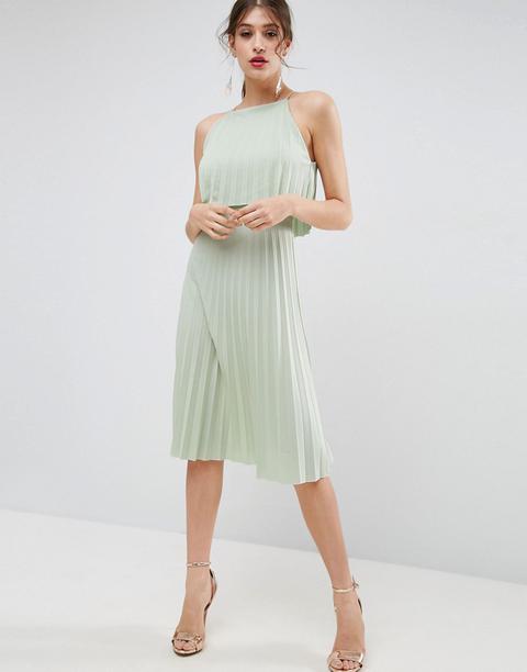 Asos - Vestito Midi Plissettato Al Polpaccio - Verde