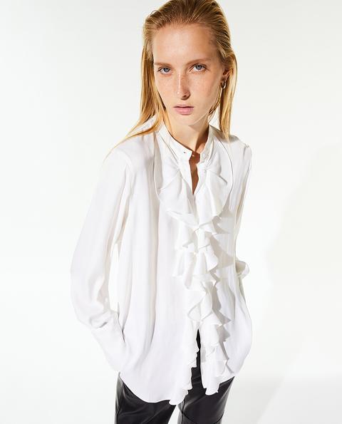 Sfera - Camisa De Mujer Blanca Con Chorreras