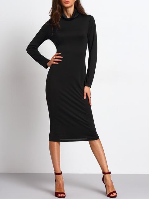 Black Turtleneck Long Sleeve Sheath Dress