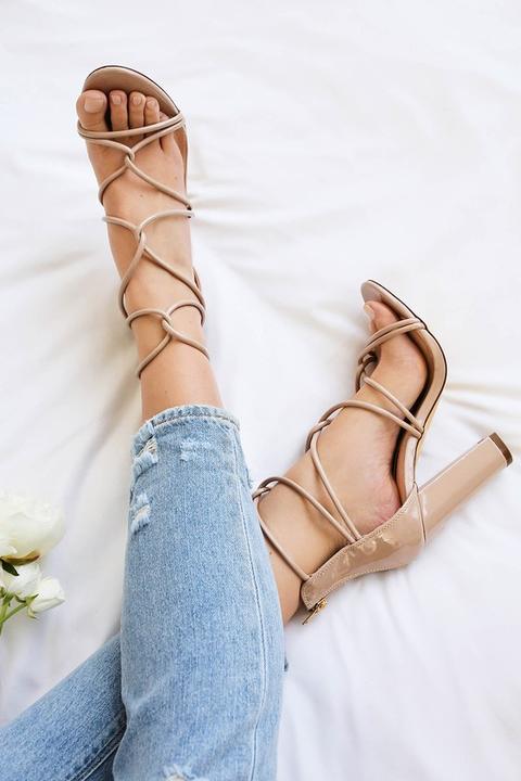 Beau Nude Patent Dress Sandal Heels - Lulus