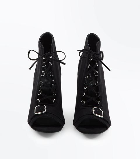 Black Suedette Lace Up Block Heels New Look