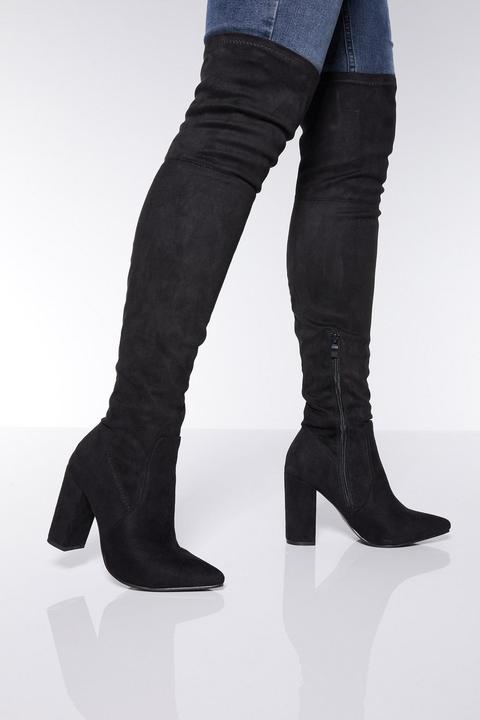 Black Over The Knee Block Heel Boots