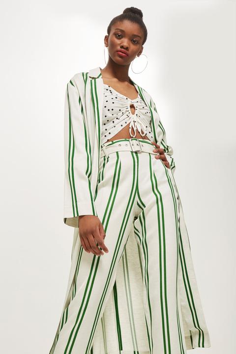 Womens Stripe Tapered Trousers - Green, Green