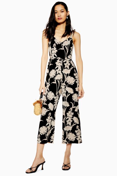 topshop black floral playsuit