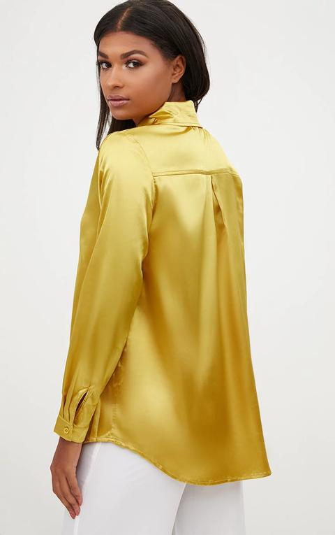 Chartreuse Satin Button Front Shirt