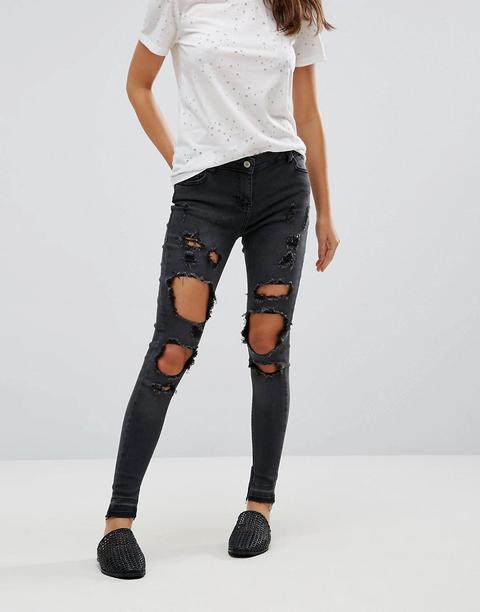 Parisian - Jeans Con Strappi Evidenti - Grigio