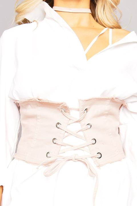 Pink Frayed Denim Corset Belt