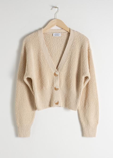 Cropped Textured Cotton Cardigan