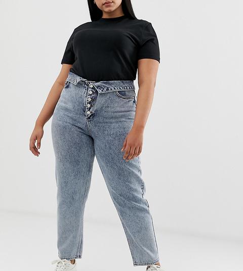 Asos Design Curve - Ritson - Jean Mom Rigide Avec Fermeture Apparente Et Taille À Rabat - Délavage Taupe Clair - Bleu