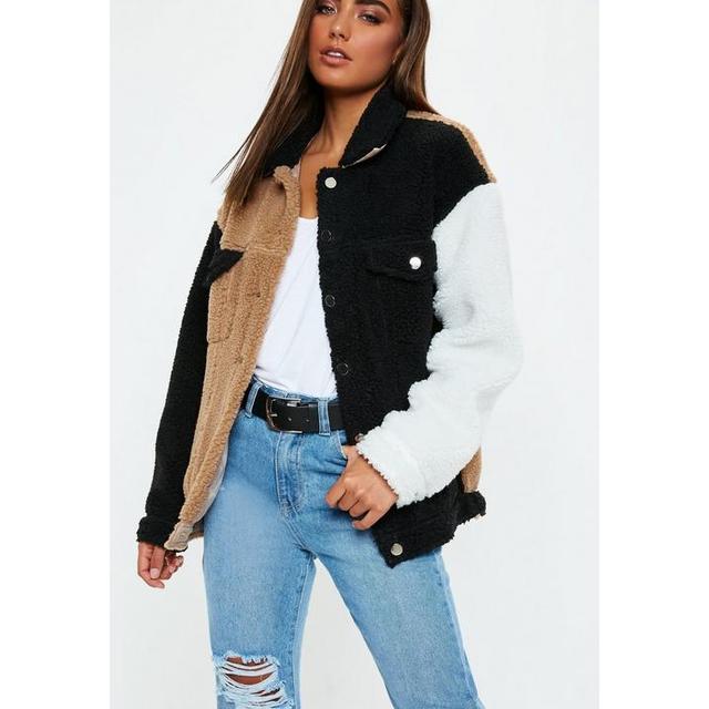 Black Colour Block Borg Trucker Jacket 