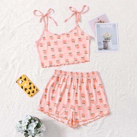 Peach Print Knot-straps Pyjama Set