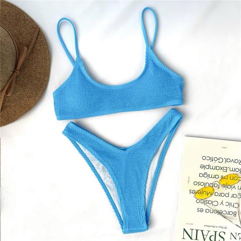 Textured High Cut Bikini Swimsuit