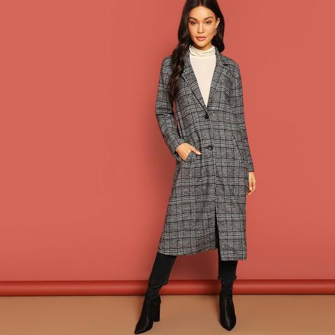 Cappotto A Quadri Con Colletto A Revers Con Monopetto