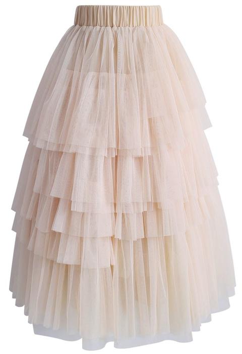 Love Me More Layered Tulle Skirt In Nude Pink