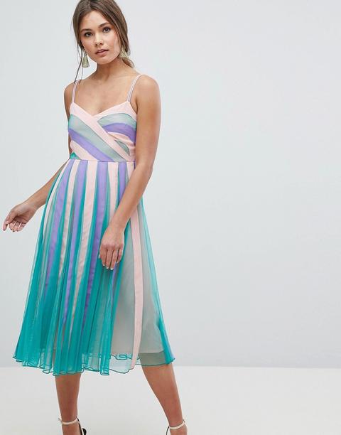 Vestido Midi Acampanado En Malla Con Diseño Colour Block De Asos