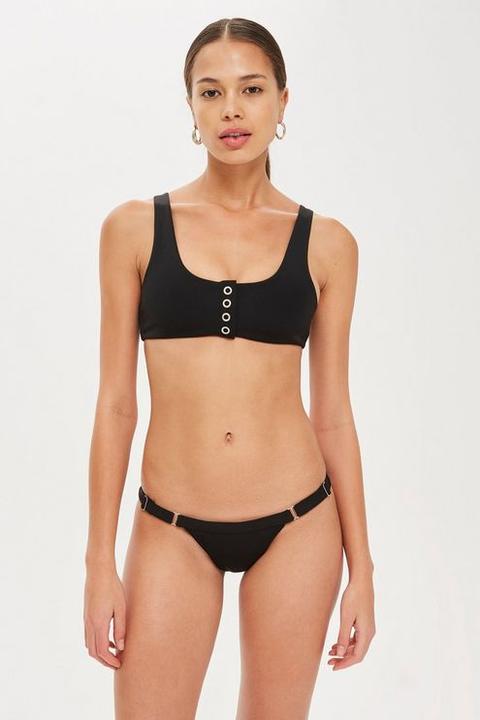 Womens Button Tanga Bikini Bottoms - Black, Black
