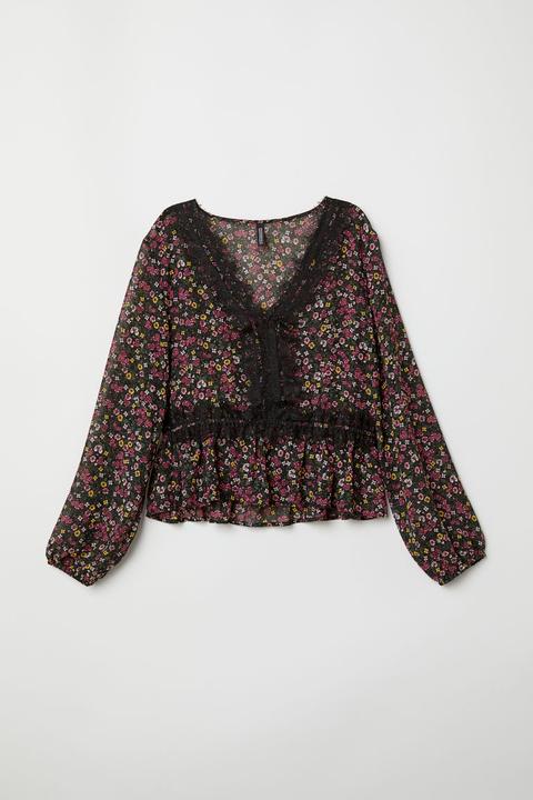 Blusa Con Escote De Pico - Negro