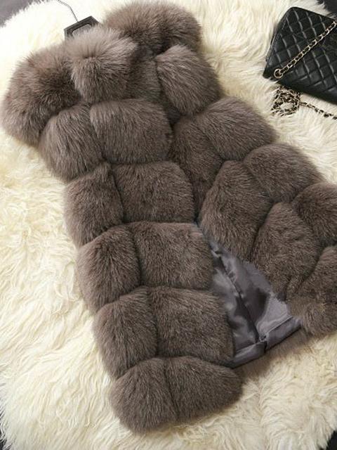 Cappotto Irregolare Girocollo Senza Maniche Gilet Di Pelliccia Moda Caffè