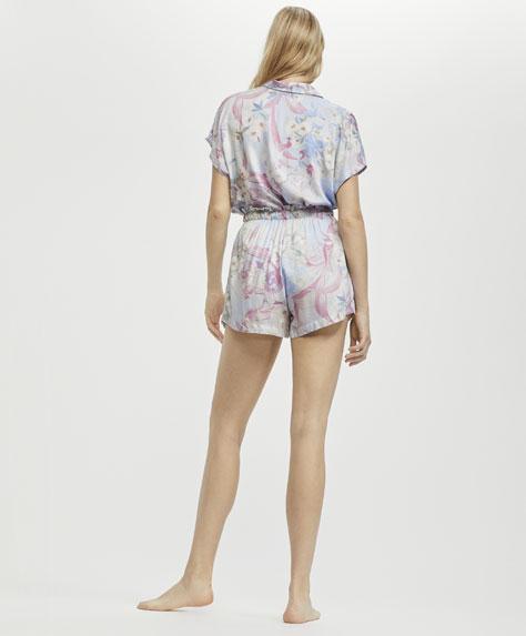 Pantaloni Corti Con Fiori Tropicali Malva