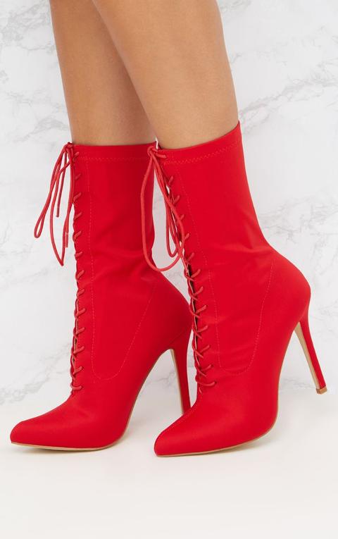 Red Lace Up Front Sock Boots