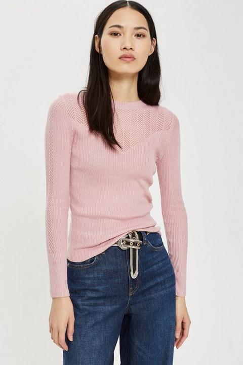 Womens Petite Pointelle Jumper - Pink, Pink