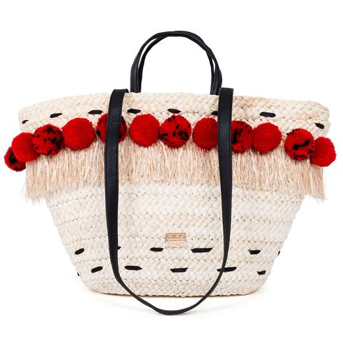 Bolso De Mujer En Material Vegetal Blanco Con Detalles Rojos Habana