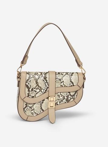 Womens Snake Multi-way Shoulder Bag- Nude, Nude