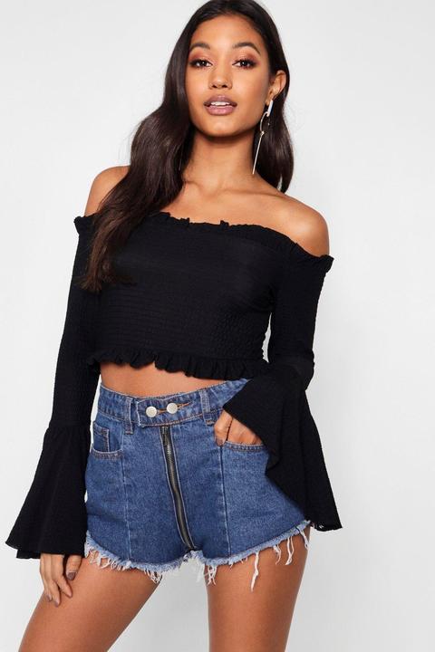 Shirred Flare Sleeve Crop