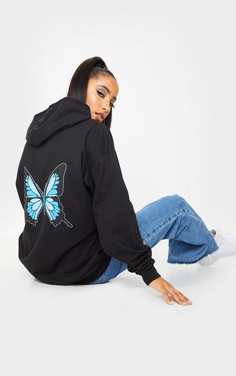 Black Butterfly Back Printed Hoodie