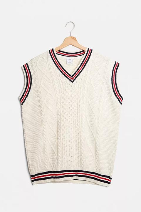 Uo Men's V-neck Cricket Vest - Beige L At Urban Outfitters