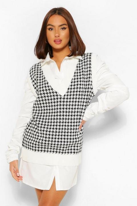 Womens Houndstooth Check Vest - White - S, White