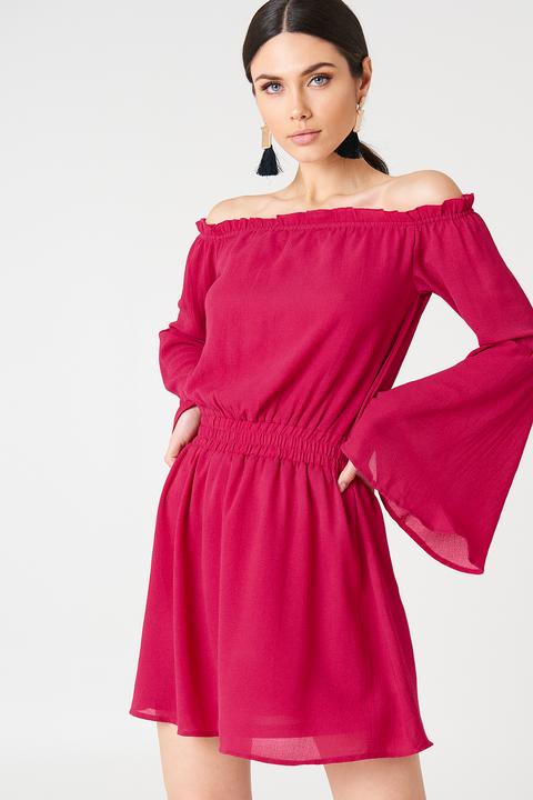 Na-kd Boho Wide Sleeve Off Shoulder Dress - Pink