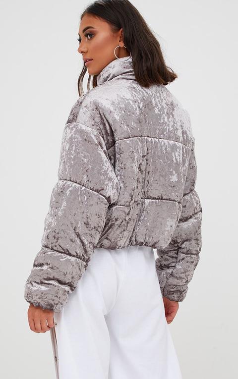 Grey Velvet Cropped Puffer Coat from 