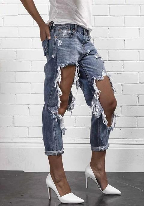 Jeans Lunghi Pianura Tagliato Vita Normale Cotone Abbigliamento Di Strada Blu Scuro