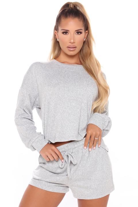Committed To Chill 2 Piece Short Set - Grey