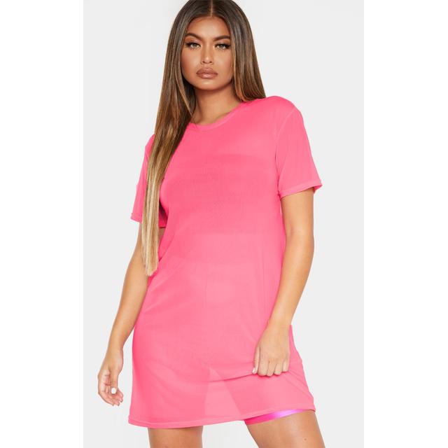 pink mesh t shirt dress