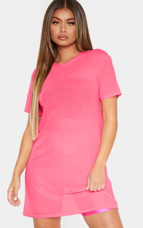 neon pink t shirt dress