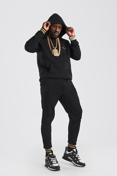 Mens Black Man Gold Hooded Tracksuit, Black