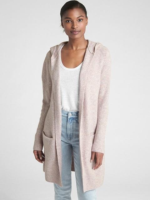 Textured Open-front Hooded Cardigan Sweater