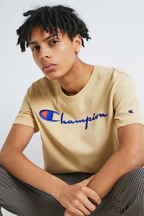 Champion X Uo Taupe Script Reverse Weave T-shirt
