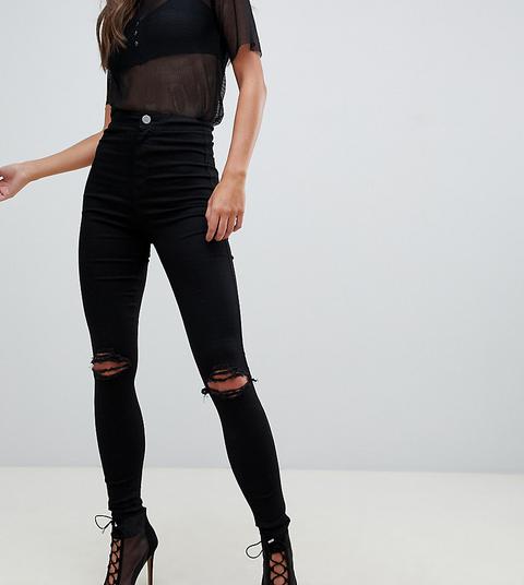 Asos Design Tall – Rivington – Jeggings Mit Hohem Bund Und Ausgefransten Zierrissen Am Knie