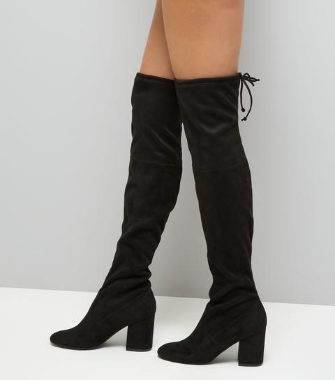 Black Suedette Over The Knee Boots